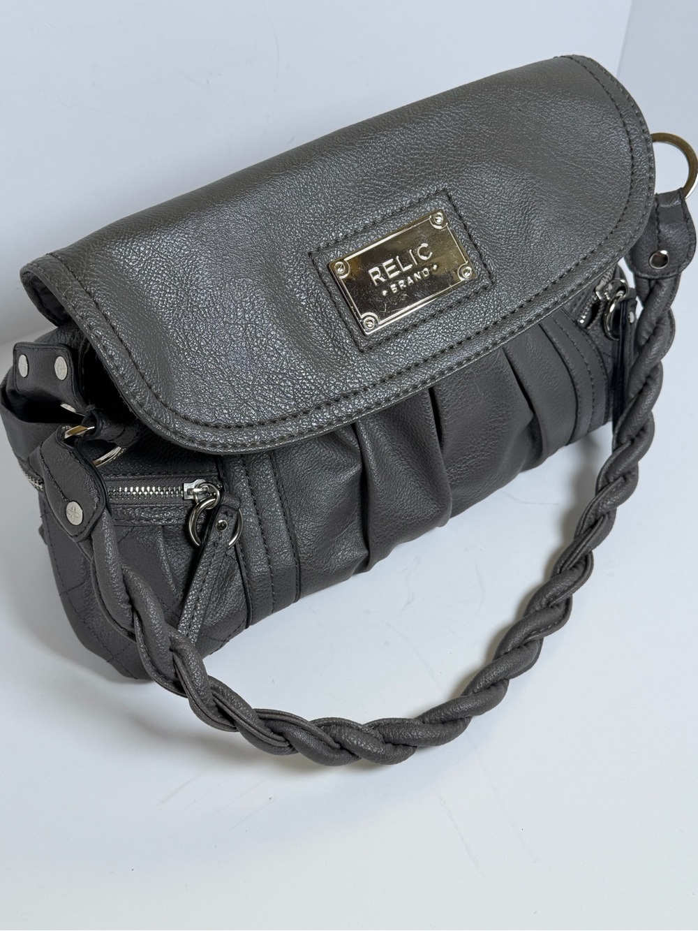 Relic by Fossil Gray Ruched Hobo Bag with Braided Strap - Picture 3 of 7